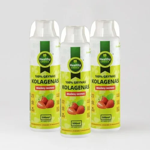 Rinkinys: Kolagenas braškių skonio, 100% grynas HEALTHY CHOICE, 500ml (3vnt.)