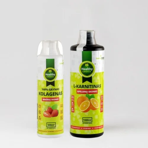 Rinkinys : L-Karnitinas apelsinų skonio + 100% grynas kolagenas braškių skonio