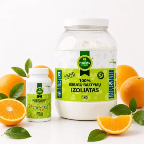 Healthy Choice išrūgų baltymų izoliatas 1 kg + Grožio vitaminai 60 tabl. 1+1